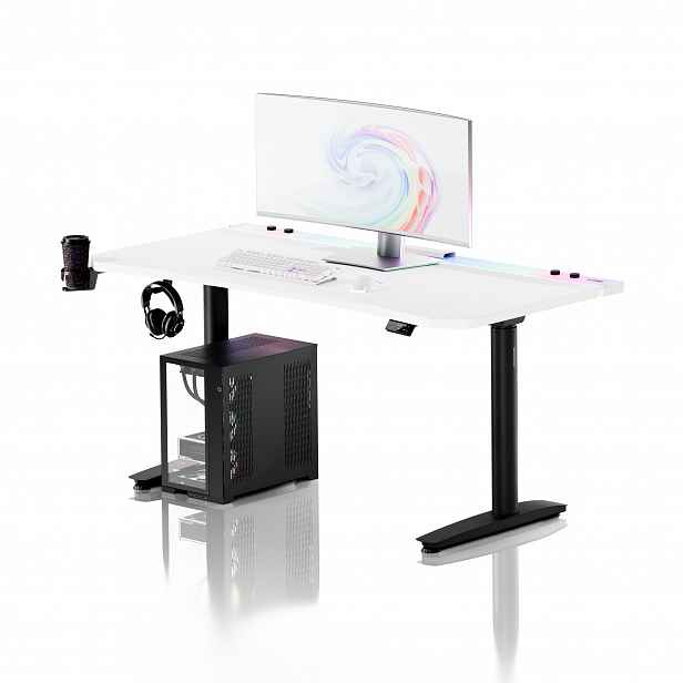 Elektrický herní stůl RGB s držáky, bílo-černý, 160 cm: Diablo X-Forge 1600