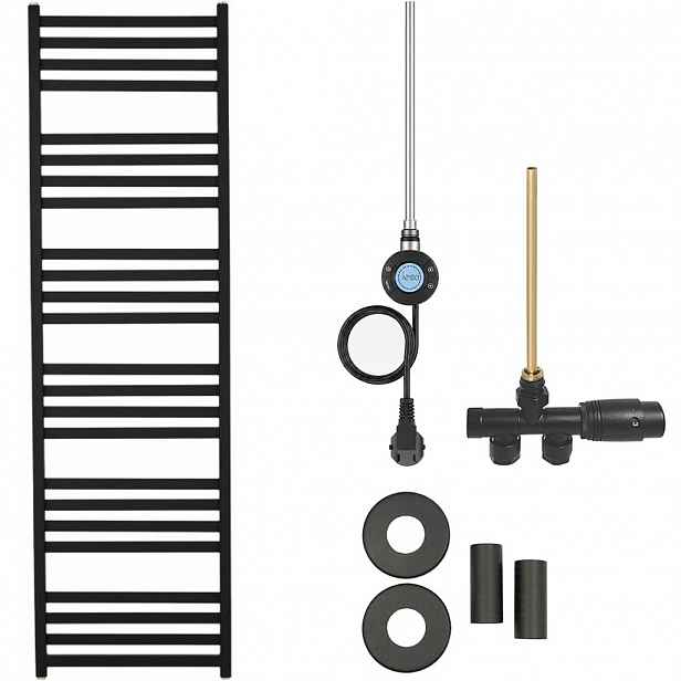 Koupelnový radiátorový set Fulgidus - kombinované vytápění, wifi tyč - boční jednobodové připojení - 600W - černá matná - 1800x530 mm