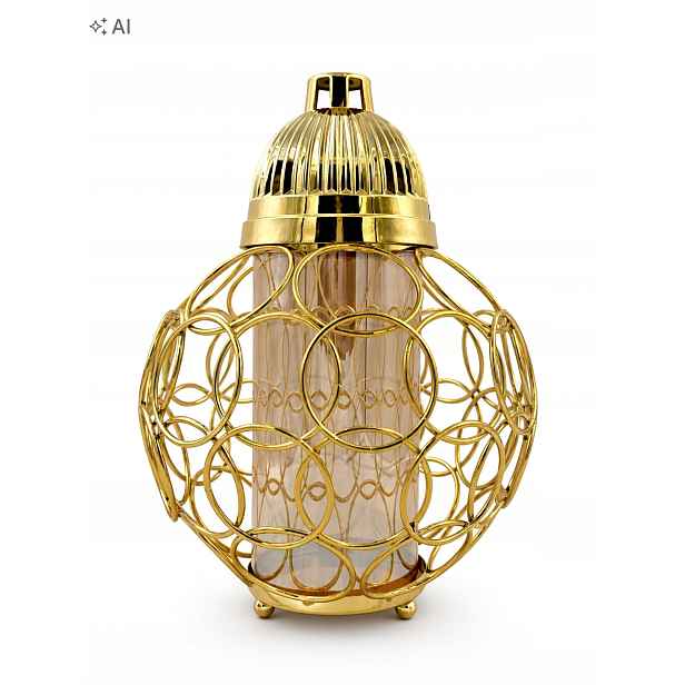 Lampion na hrob pro dekorativní hřbitov Led Zlatý ažurový Glamour 32 cm