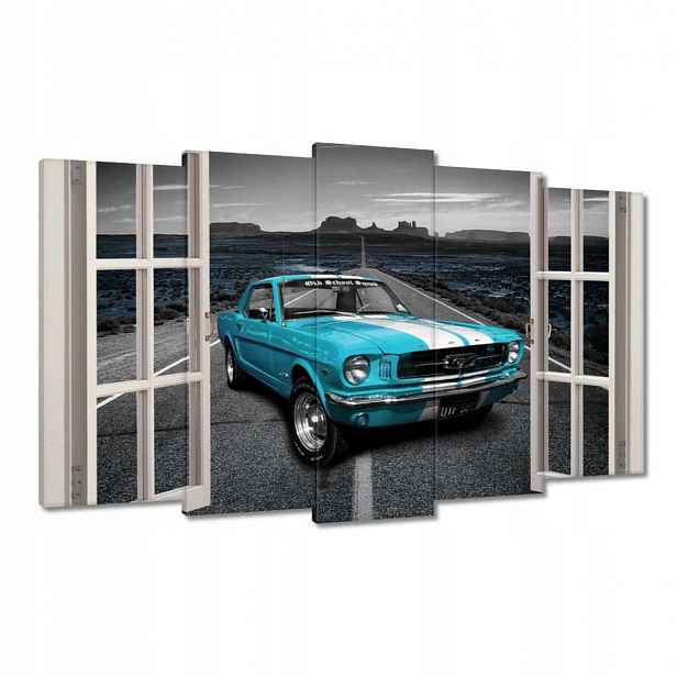 Obrazy 100x60 Tyrkysový Mustang Okno