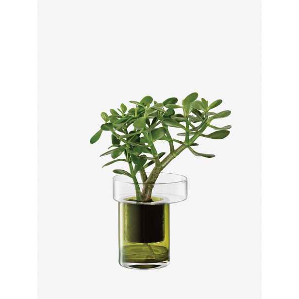Samozavlažovací květináč Balcony, v. 19 cm, Ø16 cm, čirá/olivově zelená - LSA international
