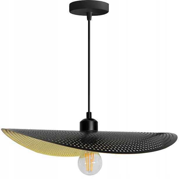 Závěsná Lampa Klobouk Černá Světlé Zlato Kovová Ažurová 1xE27 Vintage