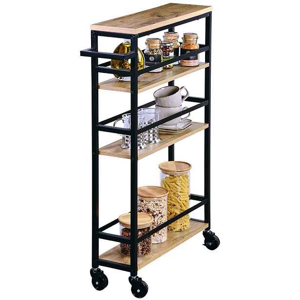 Kesper Pojízdný kuchyňský vozík Vaski 81 cm černý/hnědý