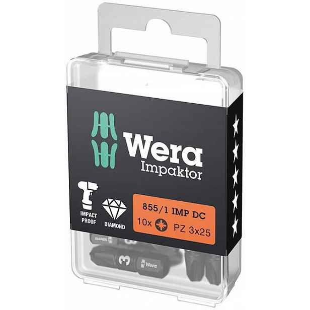 Nárazový bit PZ3 25 mm 10 Ks Wera Impaktor Din 3126 C6,3 05157622001