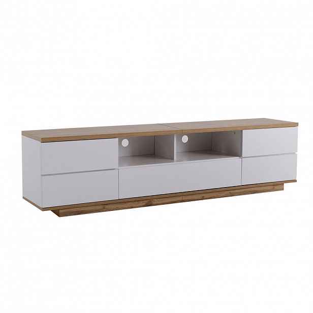 Redom TV stolek 180/46/38 cm s 5 dvířky a 2 otevřenými přihrádkami z MDF, Bílá
