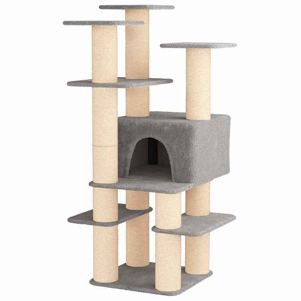 vidaXL Kočičí strom se škrabacími sloupky sisal Světle šedá 161 cm