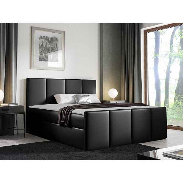 Hotelová manželská postel 160x200 MORALA - černá ekokůže + topper ZDARMA