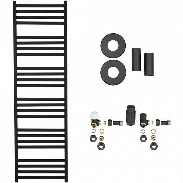 Koupelnový radiátorový set Fulgiduson - ústřední vytápění - boční připojení - 765W - černá matná - 1800x530 mm