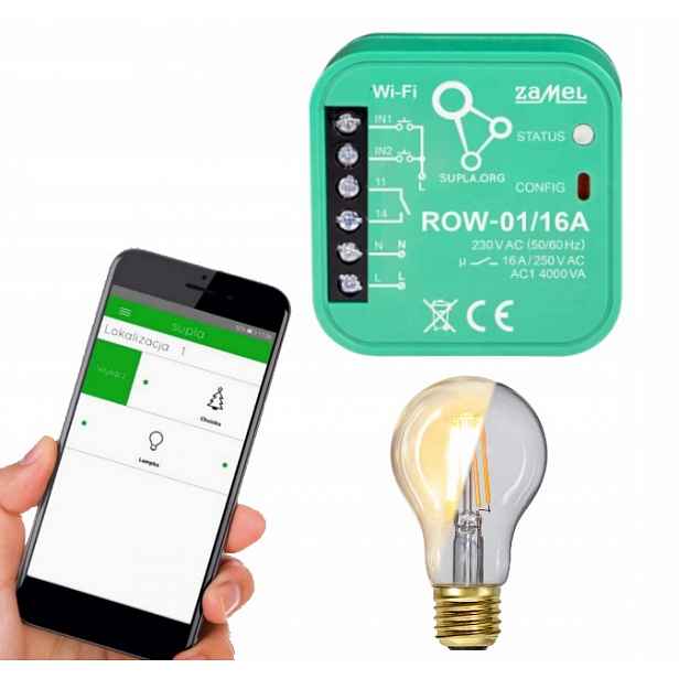 Přijímač 1-kanálový dvousměrný WiFi ovladač ROW-01/16A Zamel Supla
