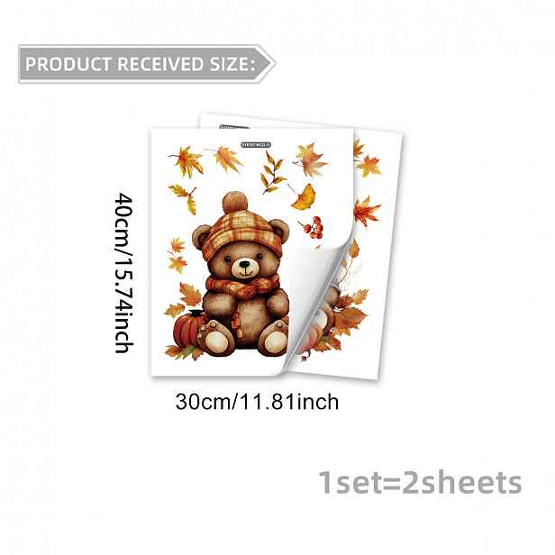 TEMU 2 ks (30 x 40 cm x 2 ks) Akvarelová podzimní šála Teddy Medvídek Statická samolepka na okno, Den díkůvzdání Hřejivá retro dýně Javorový list