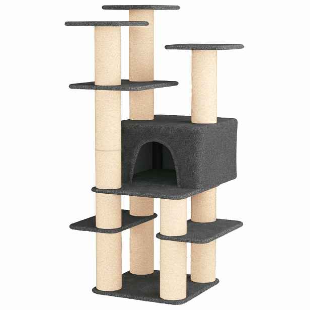vidaXL Kočičí strom se škrabacími sloupky sisal Tmavě šedá 161 cm