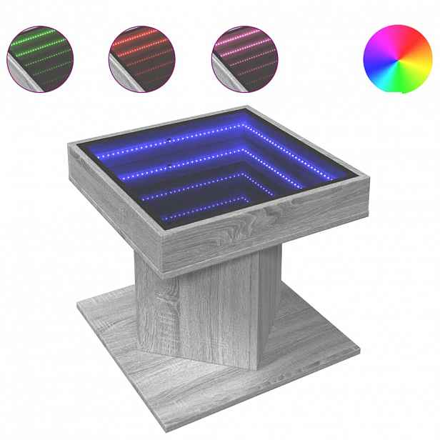 vidaXL Konferenční stolek s LED šedý sonoma 50 x 50 x 45 cm kompozit