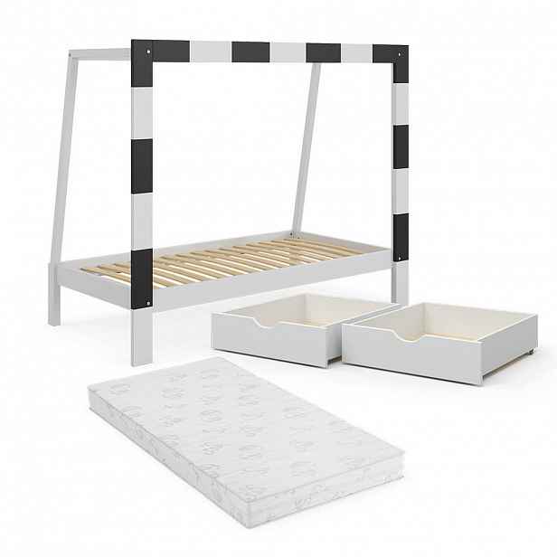 VitaliSpa DĚTSKÁ POSTEL Football goal Bílá 178 x 142.5 cm se zásuvkou a matrací