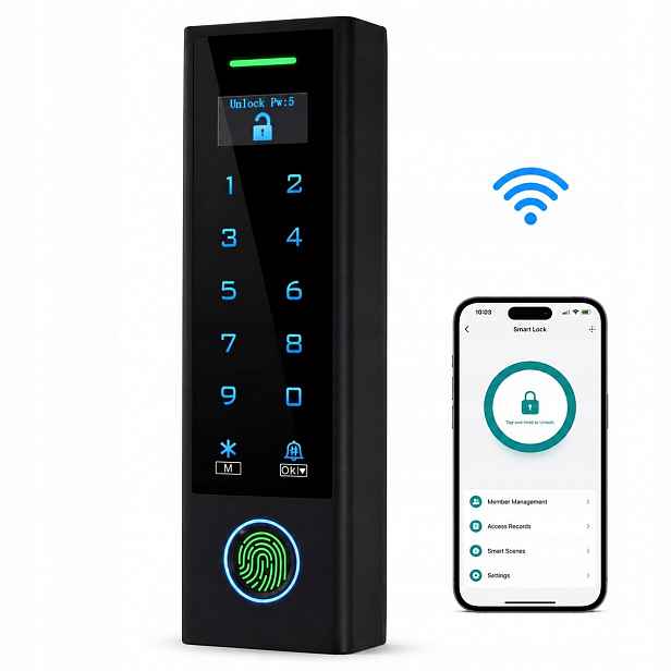 Šifrovač dveří WiFi Tuya Kód Pin Otisk prstu Zvonek Dálkové otevírání