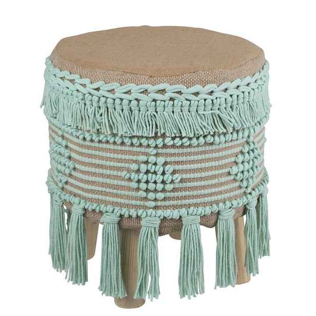 Béžovo - mintová stolička / podnožka Fringe mint - Ø 37*45cm J-Line by Jolipa