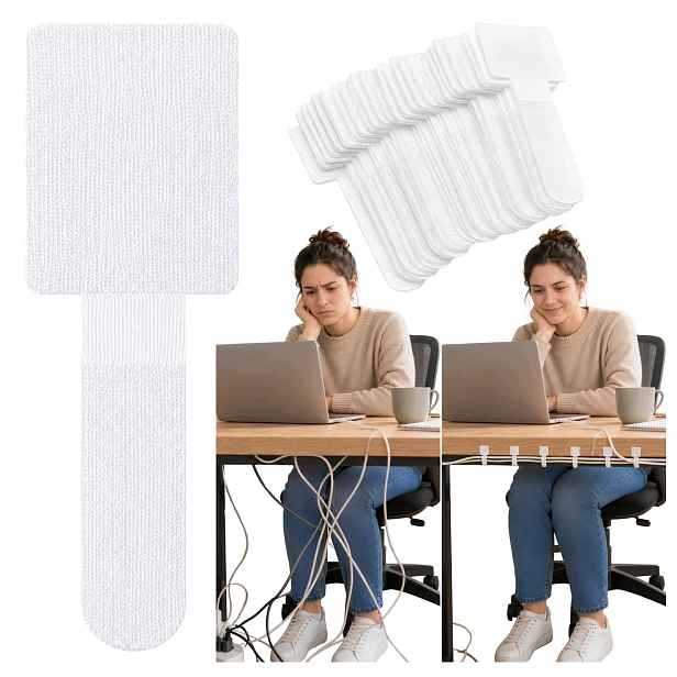 Držák na kabely Samolepicí Bílý Nylon Řepka pro nabíječku 9x3 Cm 40 ks