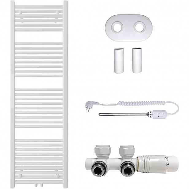 Koupelnový radiátorový set Lincoln - kombinované vytápění, termo tyč - středové připojení 50 mm - 300W - bílá lesklá - 1600x500 mm