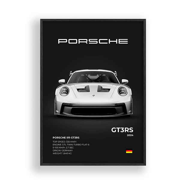 Obraz Porsche 911 GT3 Rs Plakát Rámeček Dřevěný Černý 30x42 cm