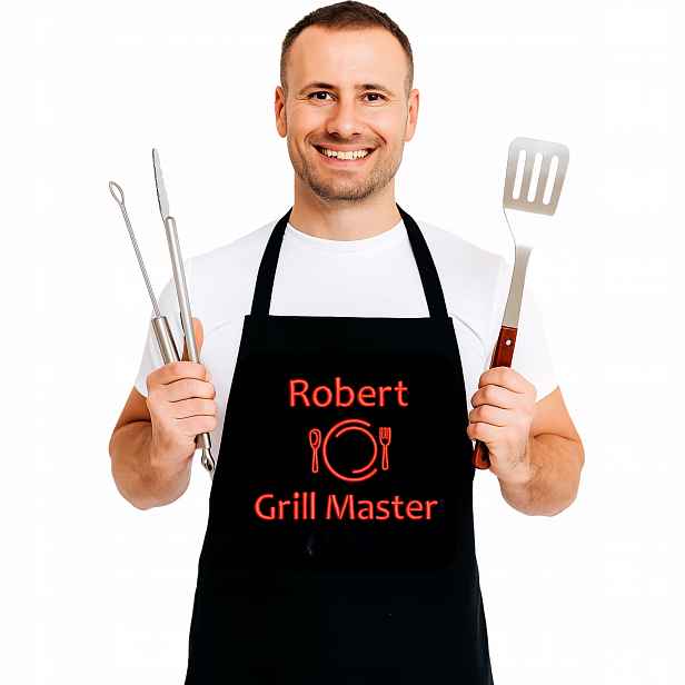 Pánská černá Grilovací Zástěra Se Jménem, personalizovaný Gril Master, výšivka
