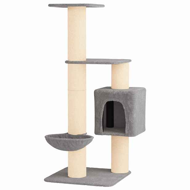 vidaXL Kočičí strom se škrabacími sloupky sisal Světle šedá 137 cm