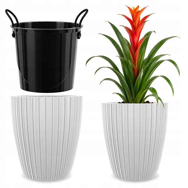 Květináč Květináč 40cm Obal Na Květináč S Vkladem Plastový Záhon Bílý