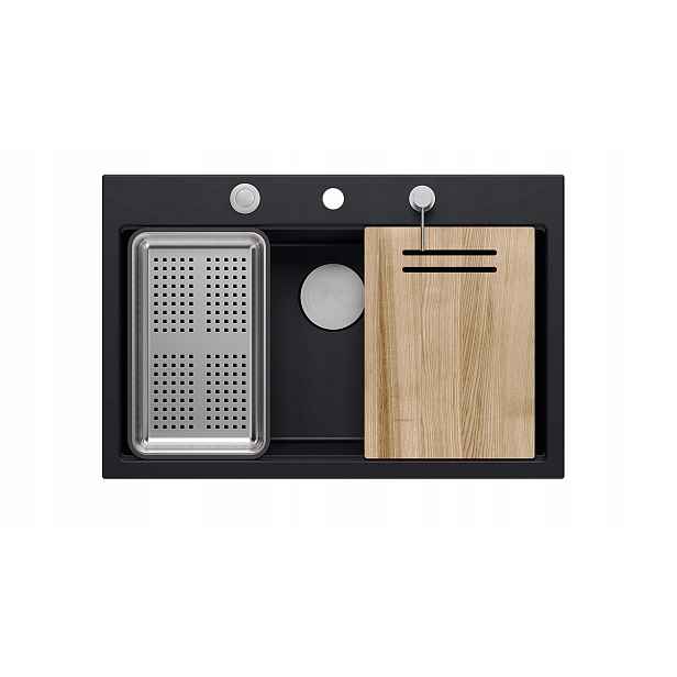 Quadron Marc 110 Dřez 1-komorový 76x50x22 cm Černý Sifon