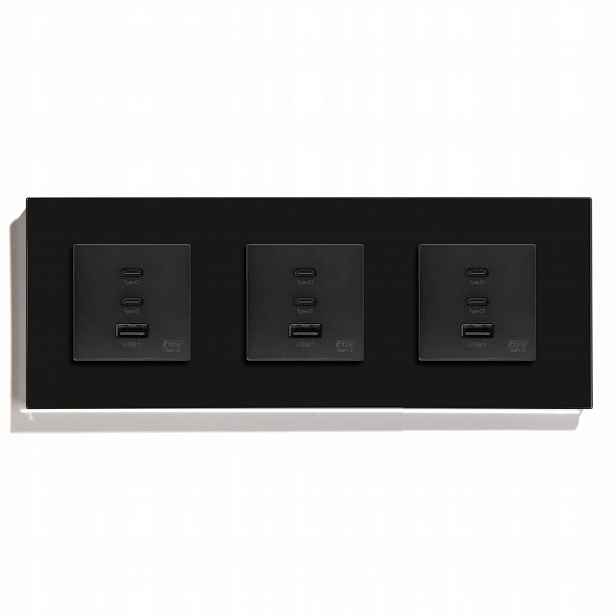 Skleněná Zásuvka 3x Trojitá Nabíječka 2xUSB-C Usb-a 65W Quick Charge Qc