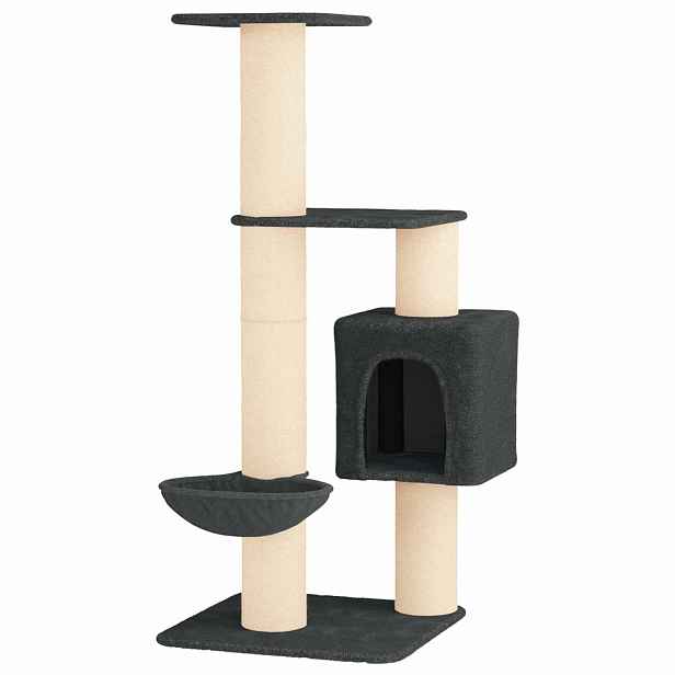 vidaXL Kočičí strom se škrabacími sloupky sisal Tmavě šedá 137 cm