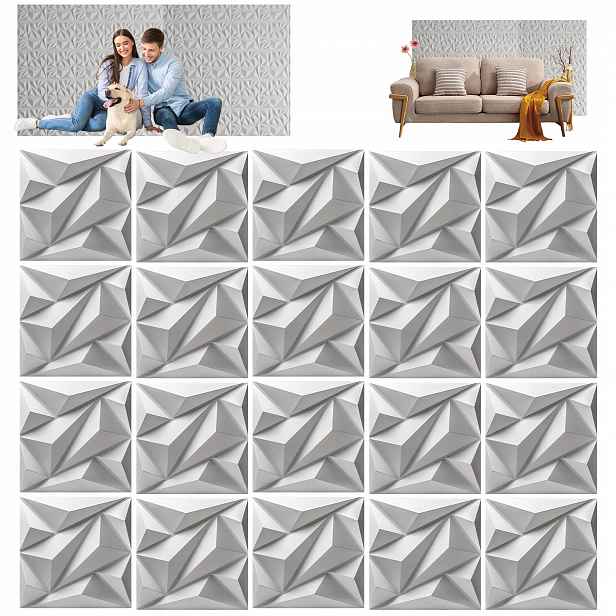 20 Ks Dekorativní 3D nástěnný stropní panel Kaseton 30x30 cm Bílý diamant