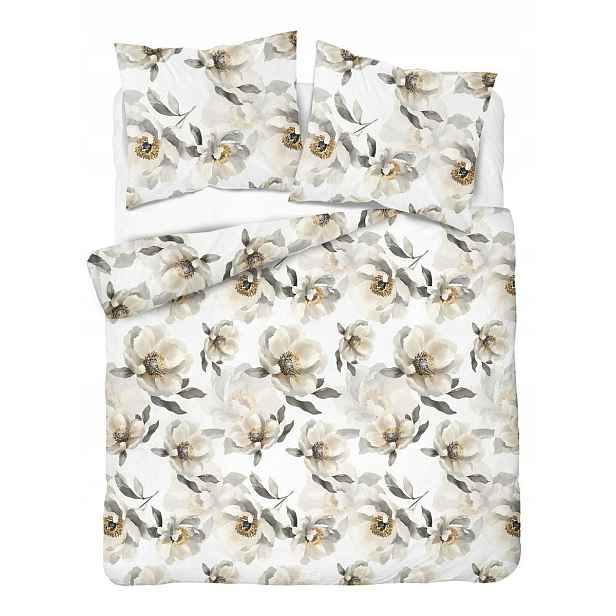 Povlečení saténové 220x200 bílé s velkými krémovými květy Botanica Satin
