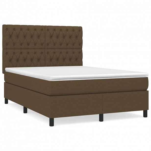 vidaXL Box spring postel s matrací tmavě hnědá 140x190 cm textil