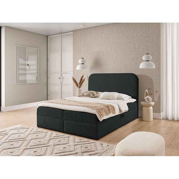 Manželská kontinentální postel 200x200 GADALUPA - černá + topper