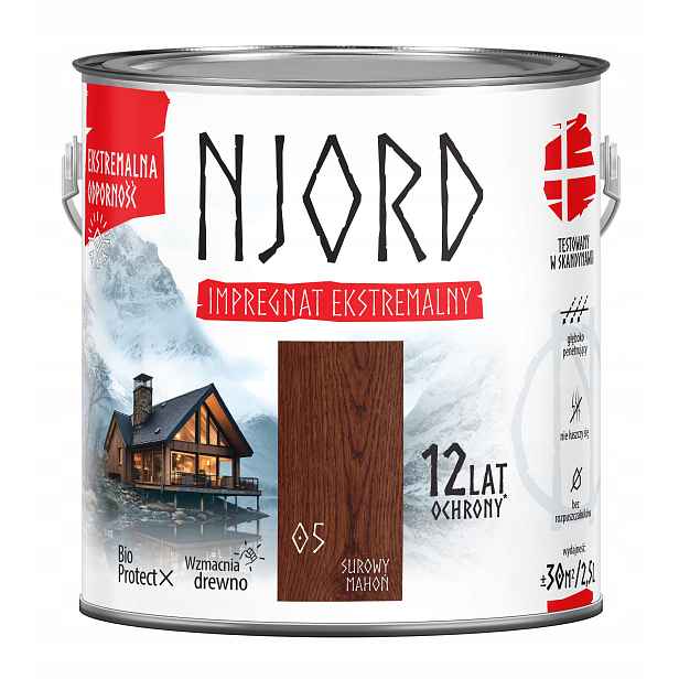 Njord Extrémní Ochranný Impregnát Na Dřevo Surový Mahagon 2,5 L