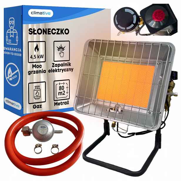 Plynový ohřívač "sluníčko" 4,5 kW, stojan, piezo zapalování, reduktor, terasový