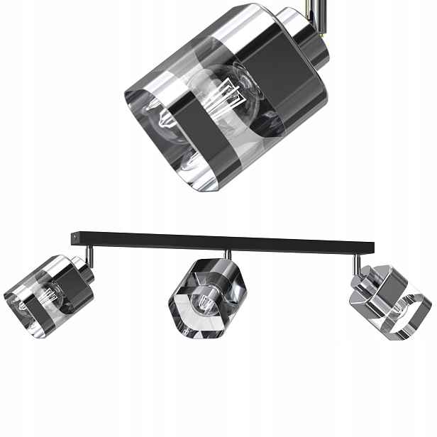 Stropní Svítidlo Stropní Svítidlo Skleněná E27 Chromované Stínidlo 3 Body Polská Lampa