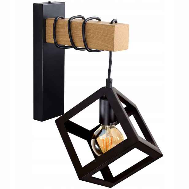 Nástěnné svítidlo dřevěné černé geometrické kostka loft moderní Polux