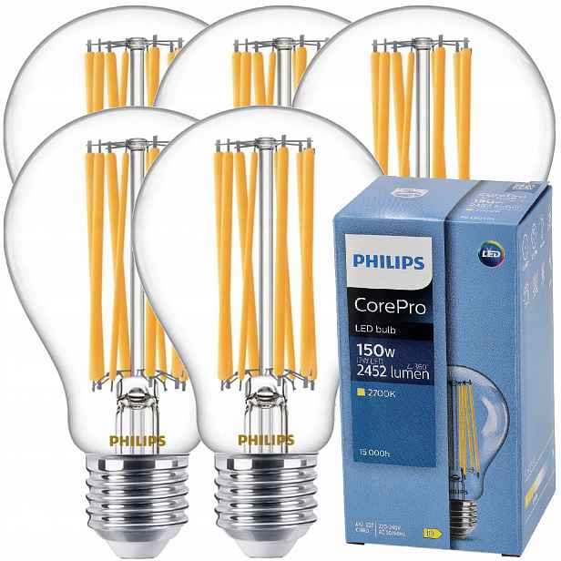 Philips Led žárovka E27 17W 150W 2452lm 144lm/W 2700K Dekorativní filament 5x