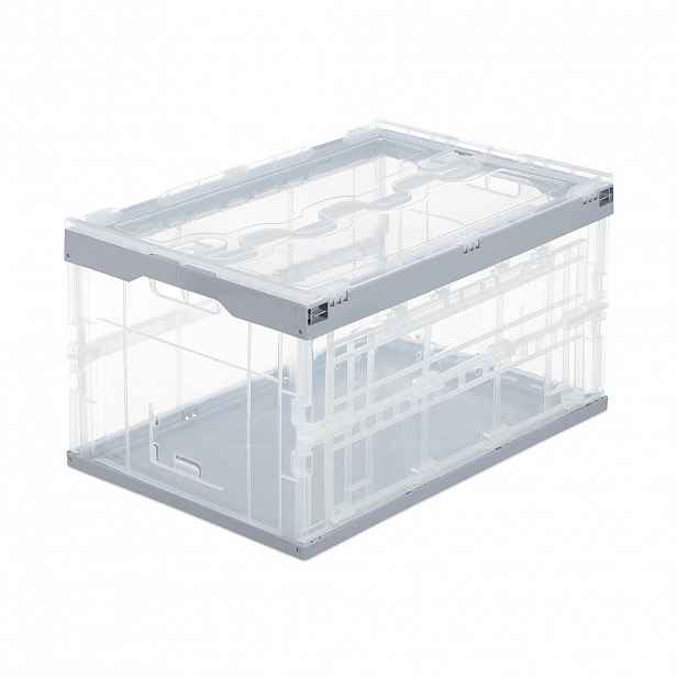 Relaxdays PŘEPRAVNÍ BOX Transparentní šedý skládací s víkem 60 l