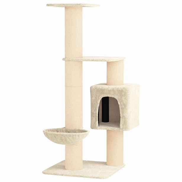 vidaXL Kočičí strom se škrabacími sloupky sisal Krémová 137 cm
