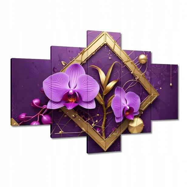 Obrazy 100x70 Fialové orchideje a zlato