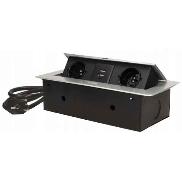 Zásuvky pro zapuštění do pracovní desky 2x2P+Z, 2xUSB, 3 m široký okraj