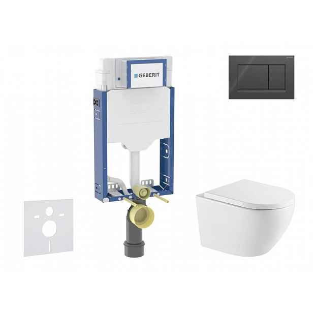 Geberit Kombifix - Set předstěnové instalace, klozetu Oudee a sedátka softclose, tlačítko Sigma20, černá lesk/černá mat SANI15CA5162