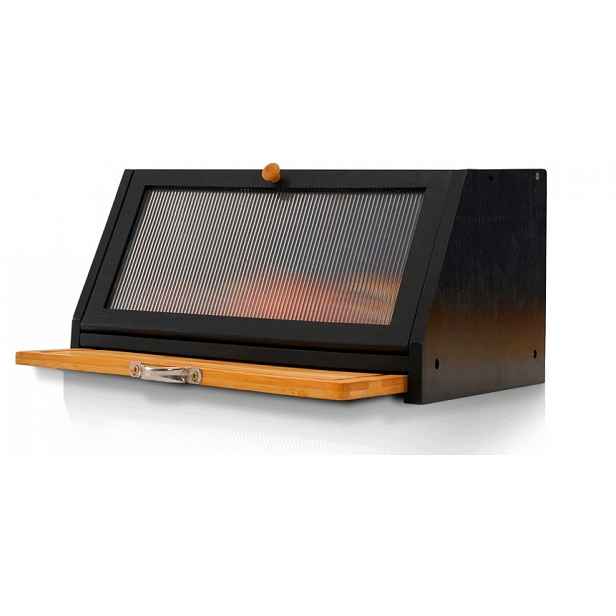 Bambusový Chlebník 20 L Černý S Krájecím Prkénkem, Magnetický, 39 CM