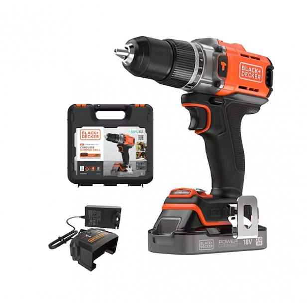 BLACK+DECKER - 18V AKU vrtačka s příklepem, 1x aku 2,0 Ah Li-Ion, nabíječka BCD383D1XK-QW
