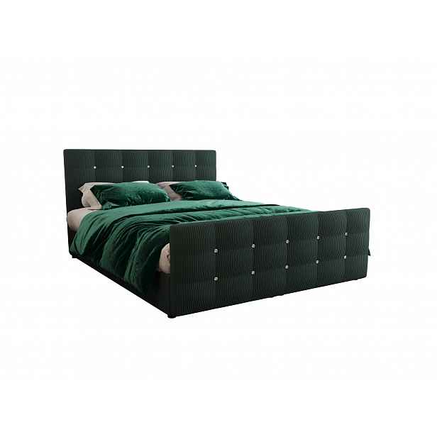 Čalouněná boxspringová postel 160x200 s úložným prostorem KAUR - tmavě zelená 2