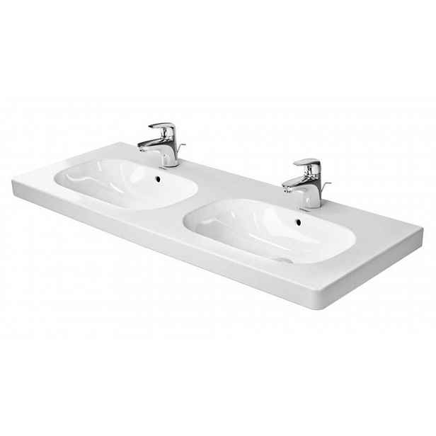 Duravit D-Code - Dvojumyvadlo nábytkové 120x49 cm, s přepadem, s otvorem pro baterii, bílá 03481200002