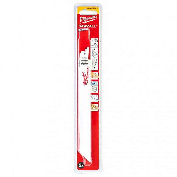 Pilový List pro šavlové pily Milwaukee 200 mm Dřevo Kov Plast 5 Kusů