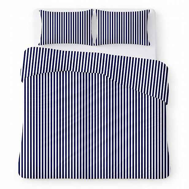 Povlečení bavlněné 160x200 bílé s modrými pruhy, klasické Cotton Home