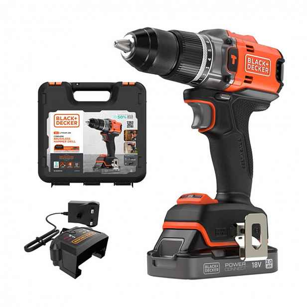 BLACK+DECKER - 18V AKU vrtačka s příklepem, 1x aku 2,0 Ah Li-Ion, nabíječka BLD683D1XK-QW