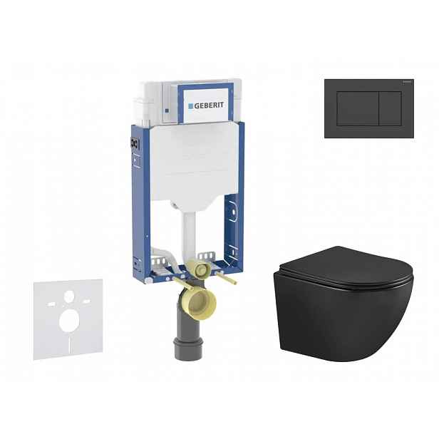 Geberit Kombifix - Set předstěnové instalace, klozetu Oudee a sedátka softclose, tlačítko Sigma20, matná černá/černá SANI15CA5503